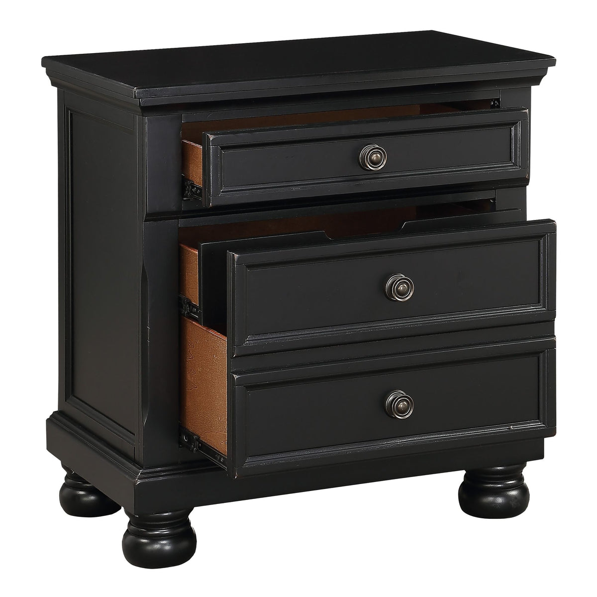 Bedroom Furniture Black Finish Bun Nightstand with Hidden Drawer Casual Transitional