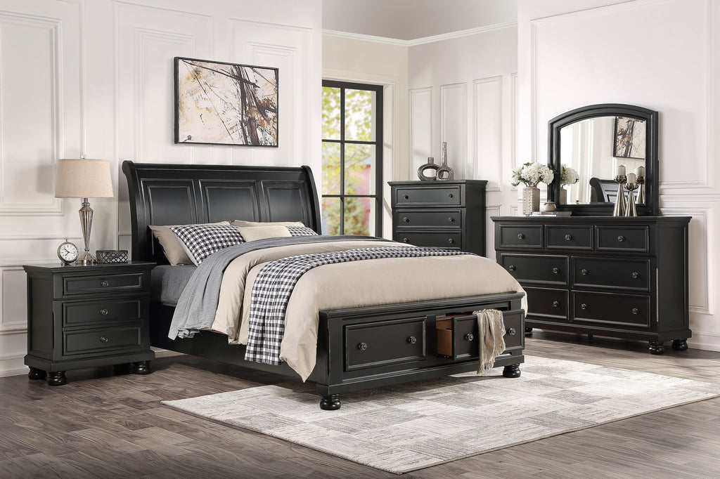 Bedroom Furniture Black Finish Bun Nightstand with Hidden Drawer Casual Transitional