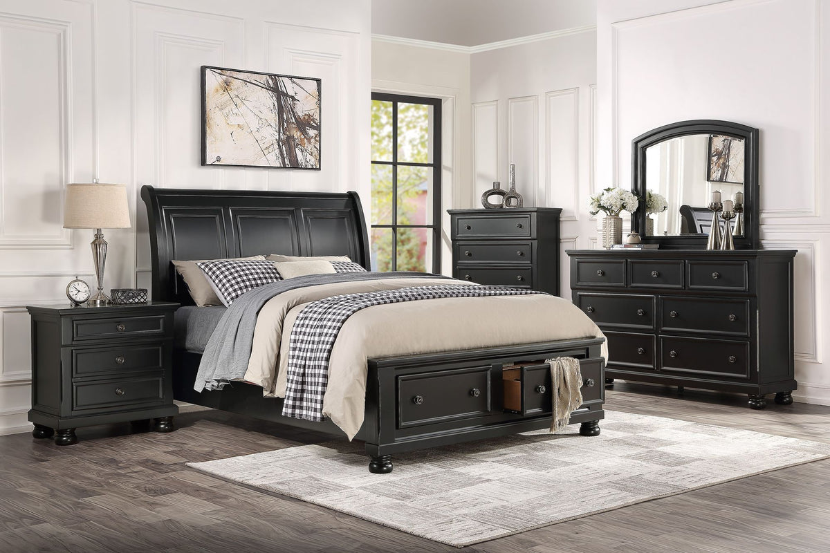 Bedroom Furniture Black Finish Bun Nightstand with Hidden Drawer Casual Transitional