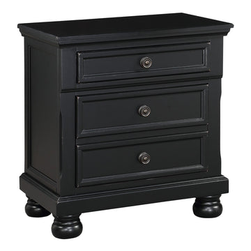 Bedroom Furniture Black Finish Bun Nightstand with Hidden Drawer Casual Transitional