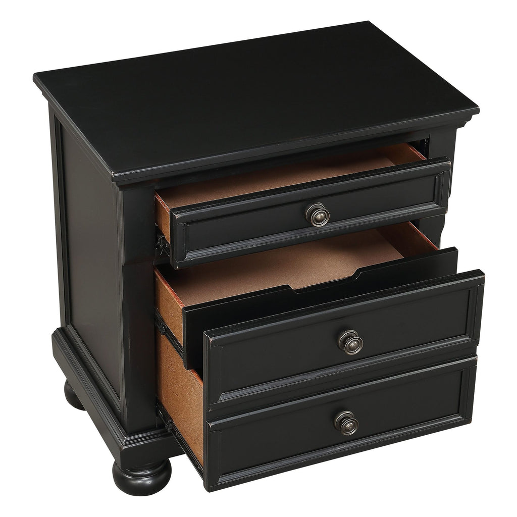Bedroom Furniture Black Finish Bun Nightstand with Hidden Drawer Casual Transitional