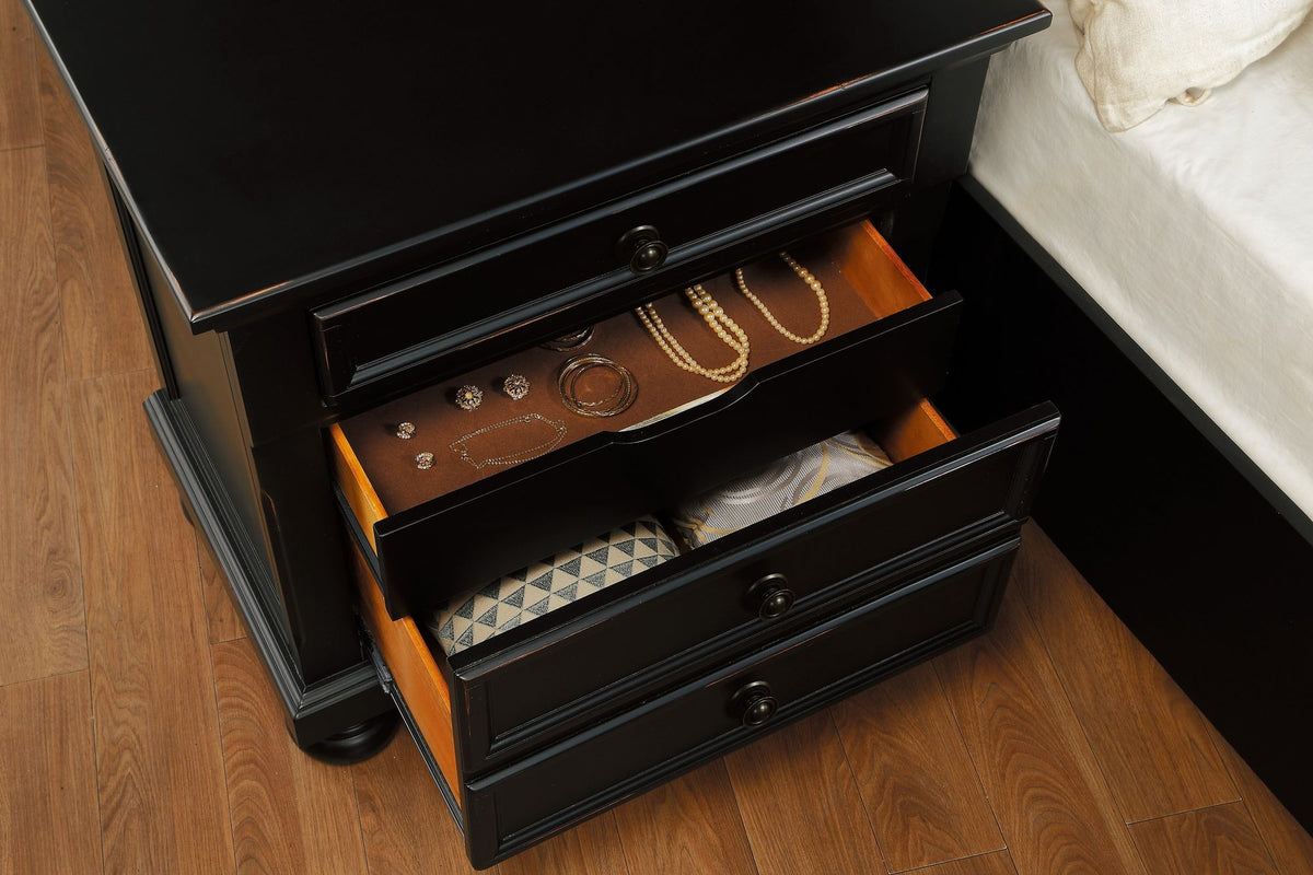 Bedroom Furniture Black Finish Bun Nightstand with Hidden Drawer Casual Transitional