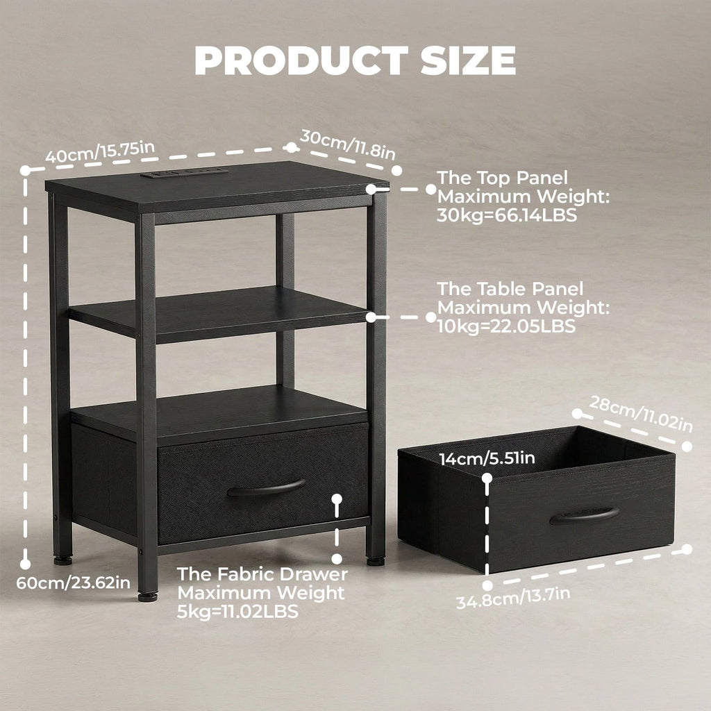 Bedside Table with Integrated Charging Station