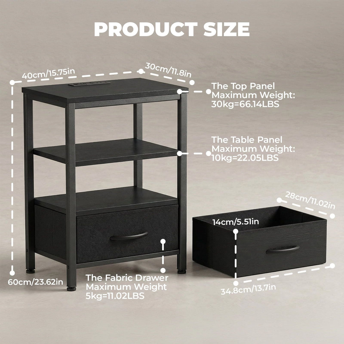 Bedside Table with Integrated Charging Station