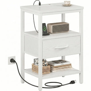 Bedside Nightstand with Integrated Charging Hub