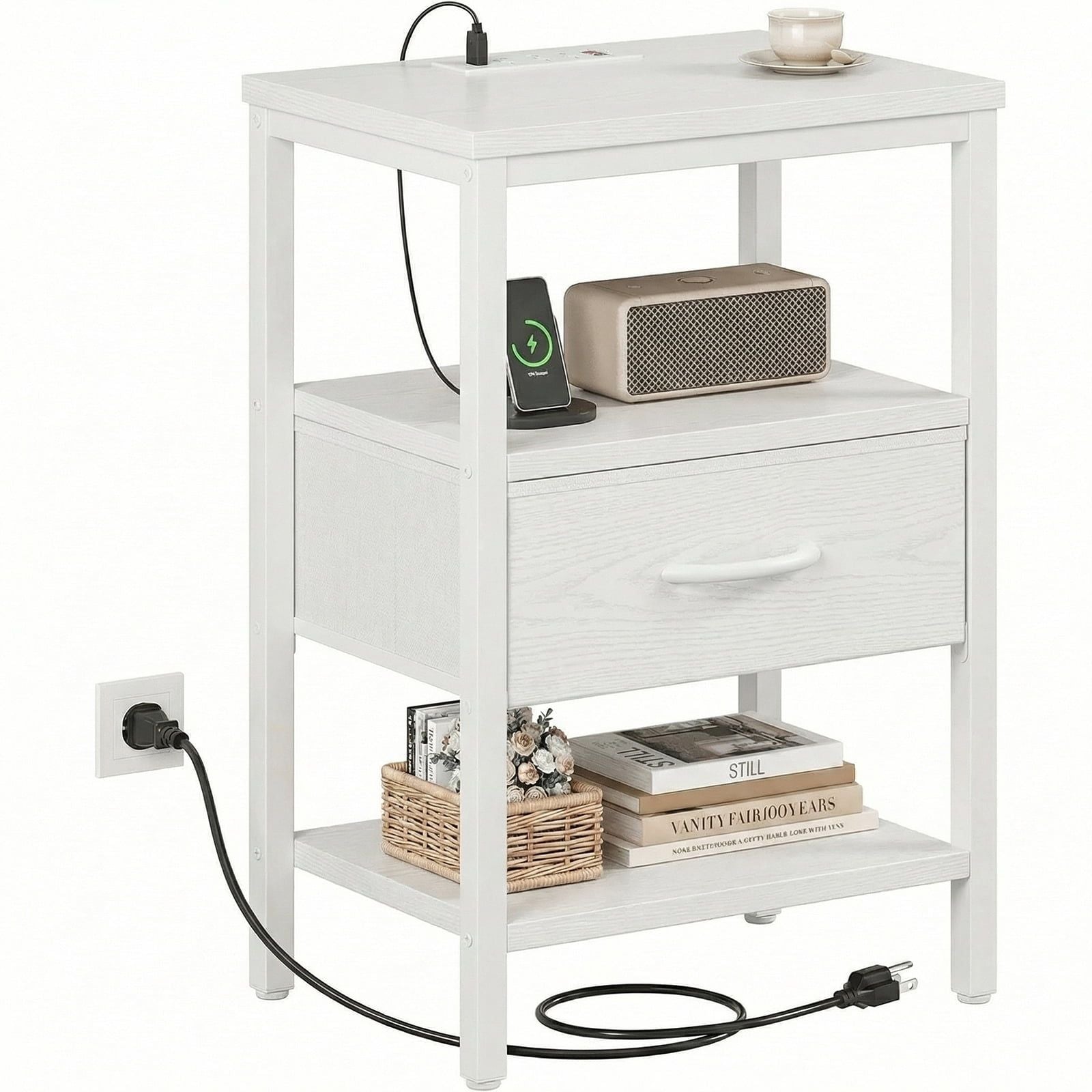 Bedside Nightstand with Integrated Charging Hub