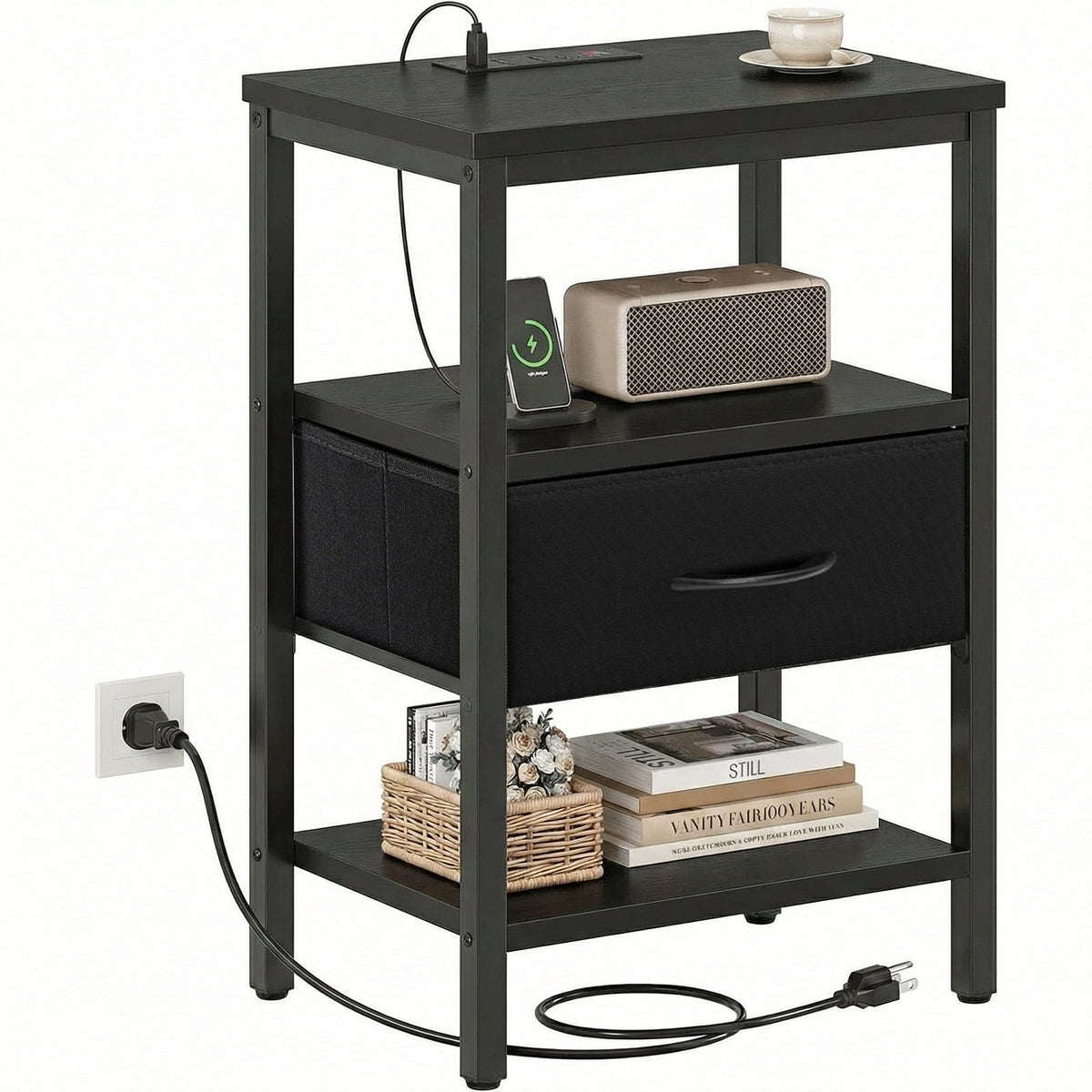 Bedside Table with Integrated Charging Station