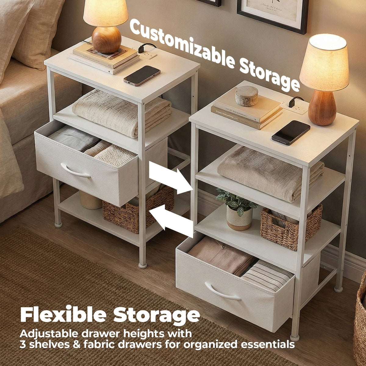Bedside Nightstand with Integrated Charging Hub