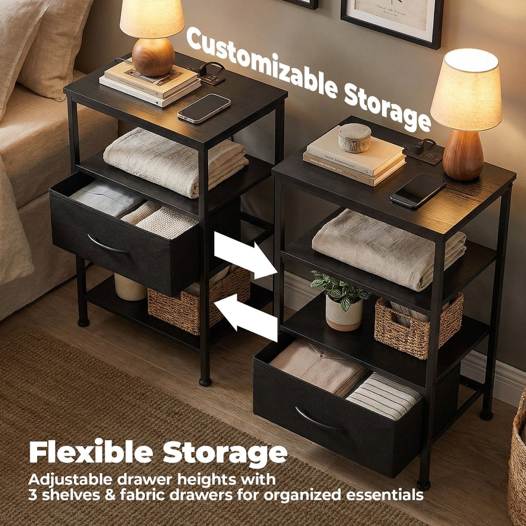 Bedside Table with Integrated Charging Station