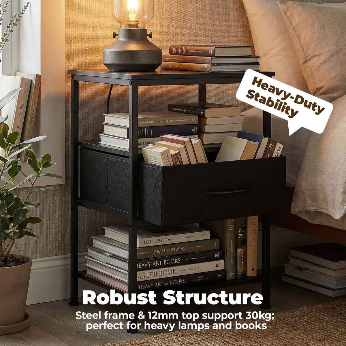 Bedside Table with Integrated Charging Station
