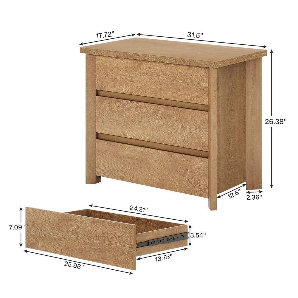 Rustic Brown Three-Drawer Compact Nightstand