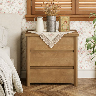 Rustic Brown Three-Drawer Compact Nightstand