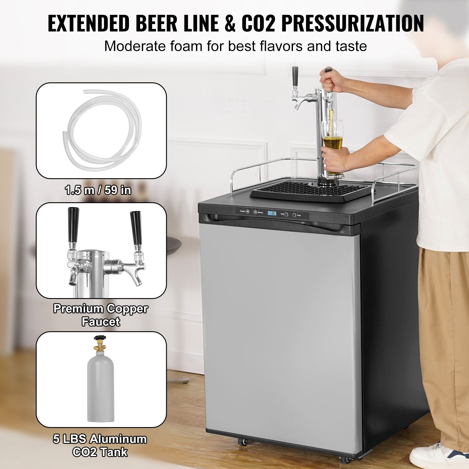 Dual Tap Kegerator with Precise Temperature Control