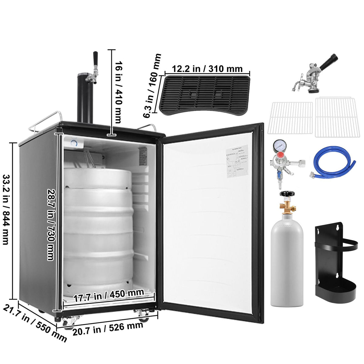 Single-Tap Kegerator with Adjustable Cooling and Mobile Base
