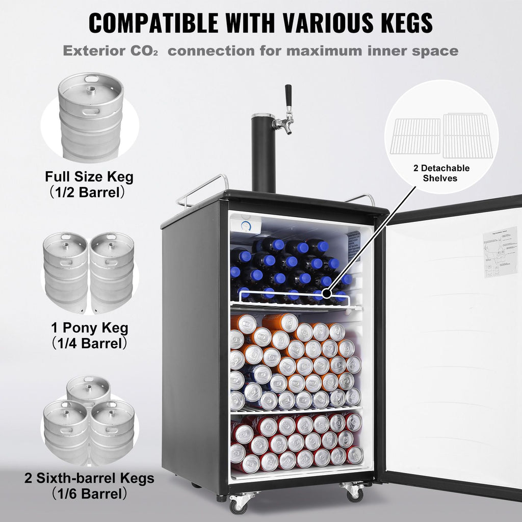 Single-Tap Kegerator with Adjustable Cooling and Mobile Base