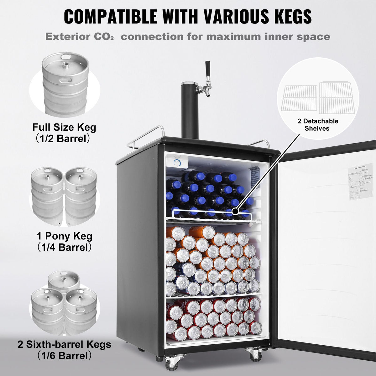Single-Tap Kegerator with Adjustable Cooling and Mobile Base