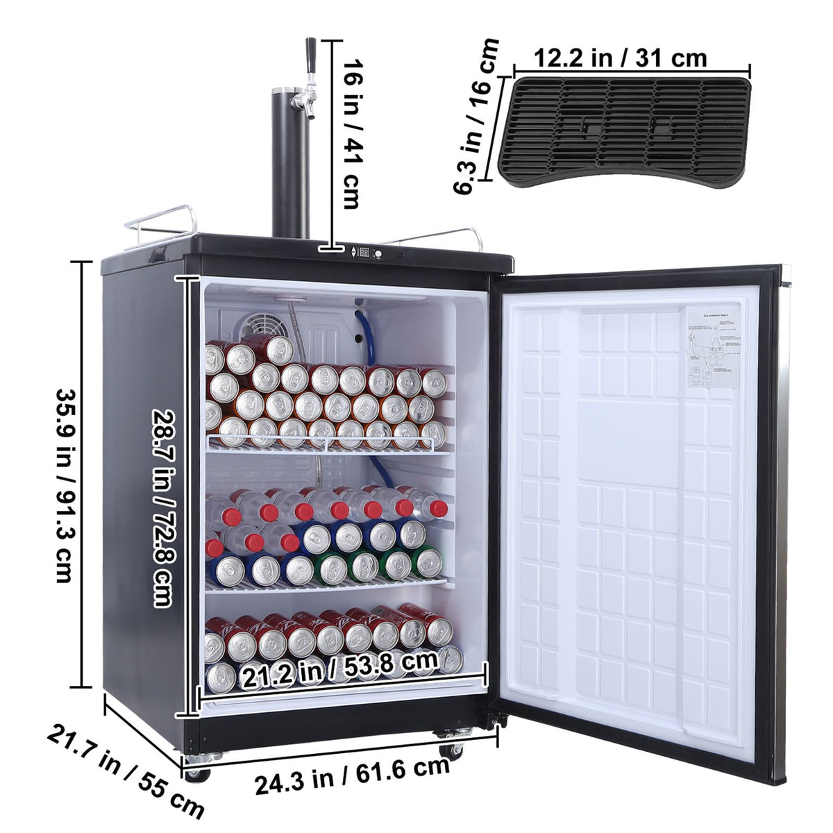 Single Tap Beer Kegerator with Digital Temperature Control and Fan Cooling System