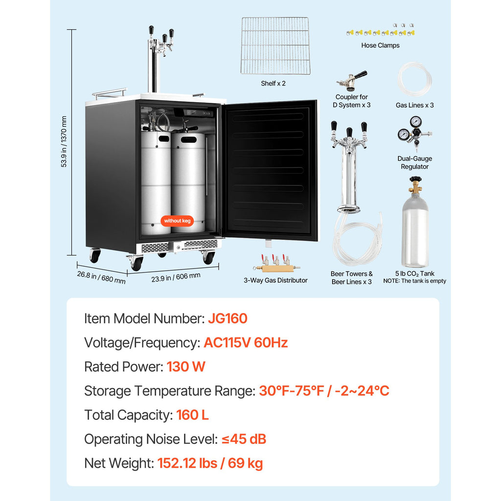 VEVOR Triple-Tap Commercial Draft Beer Kegerator