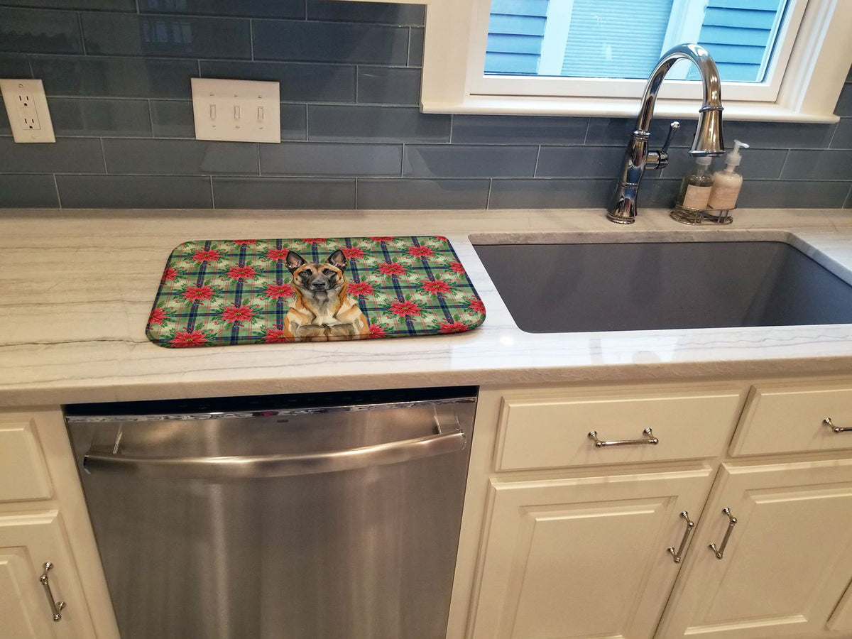 Belgian Malinois Christmas Poinsettia Dish Drying Mat