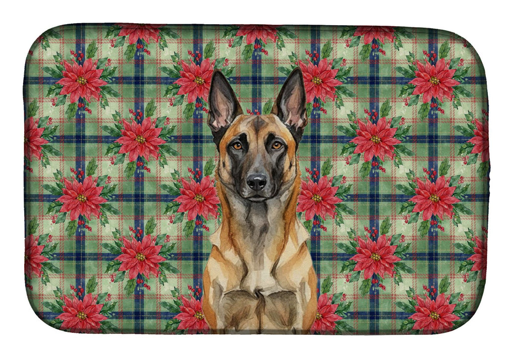Belgian Malinois Christmas Poinsettia Dish Drying Mat