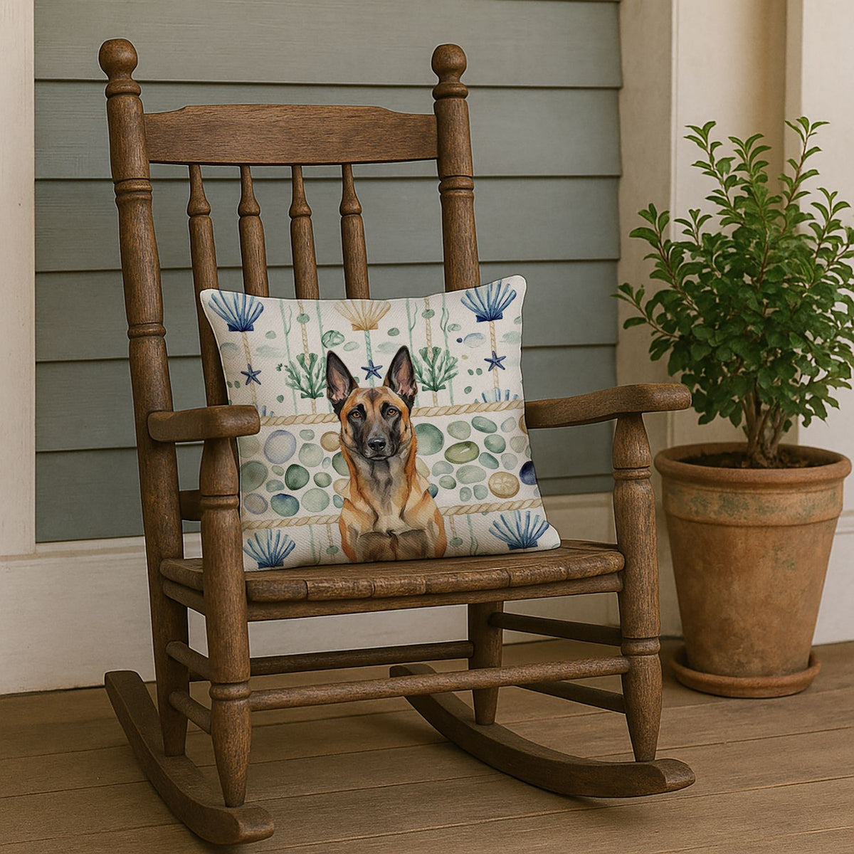 Belgian Malinois Coastal Sea Glass Throw Pillow