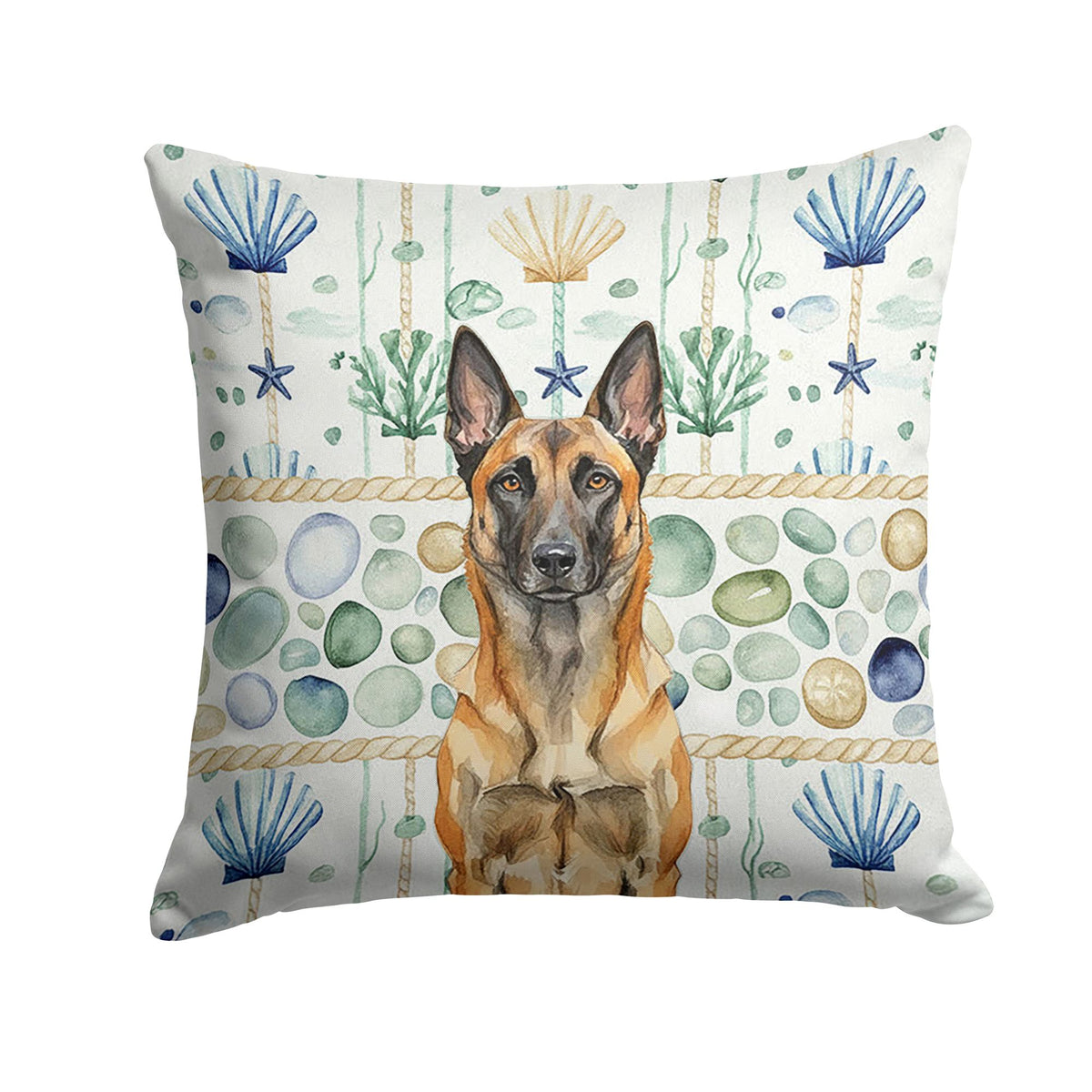 Belgian Malinois Coastal Sea Glass Throw Pillow