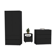 Beloit 3-Piece Black Bedroom Set with Nightstand, Dresser, and Armoire