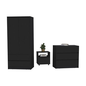 Beloit 3-Piece Black Bedroom Set with Nightstand, Dresser, and Armoire