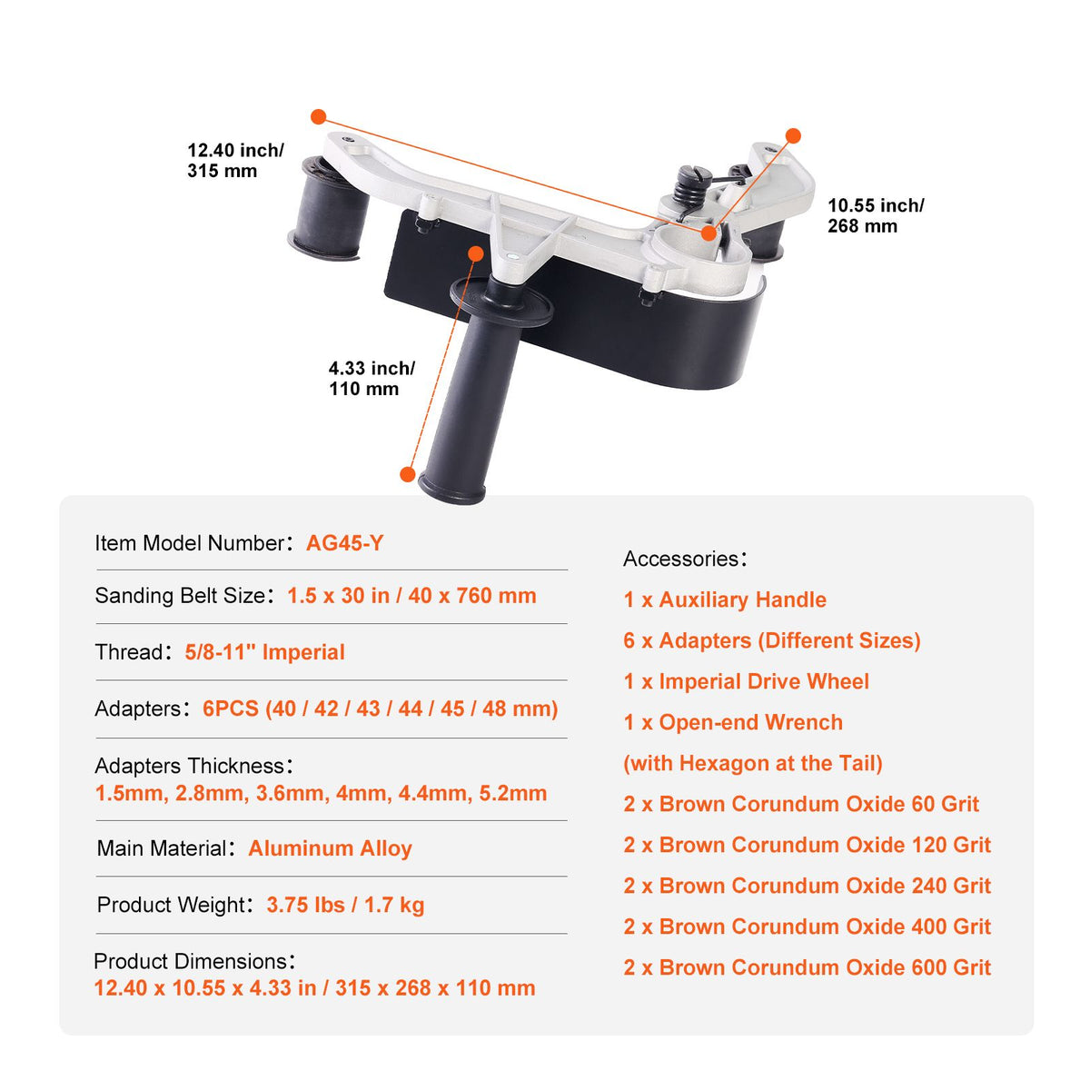 Angle Grinder Belt Sander Adapter for Pipe Finishing