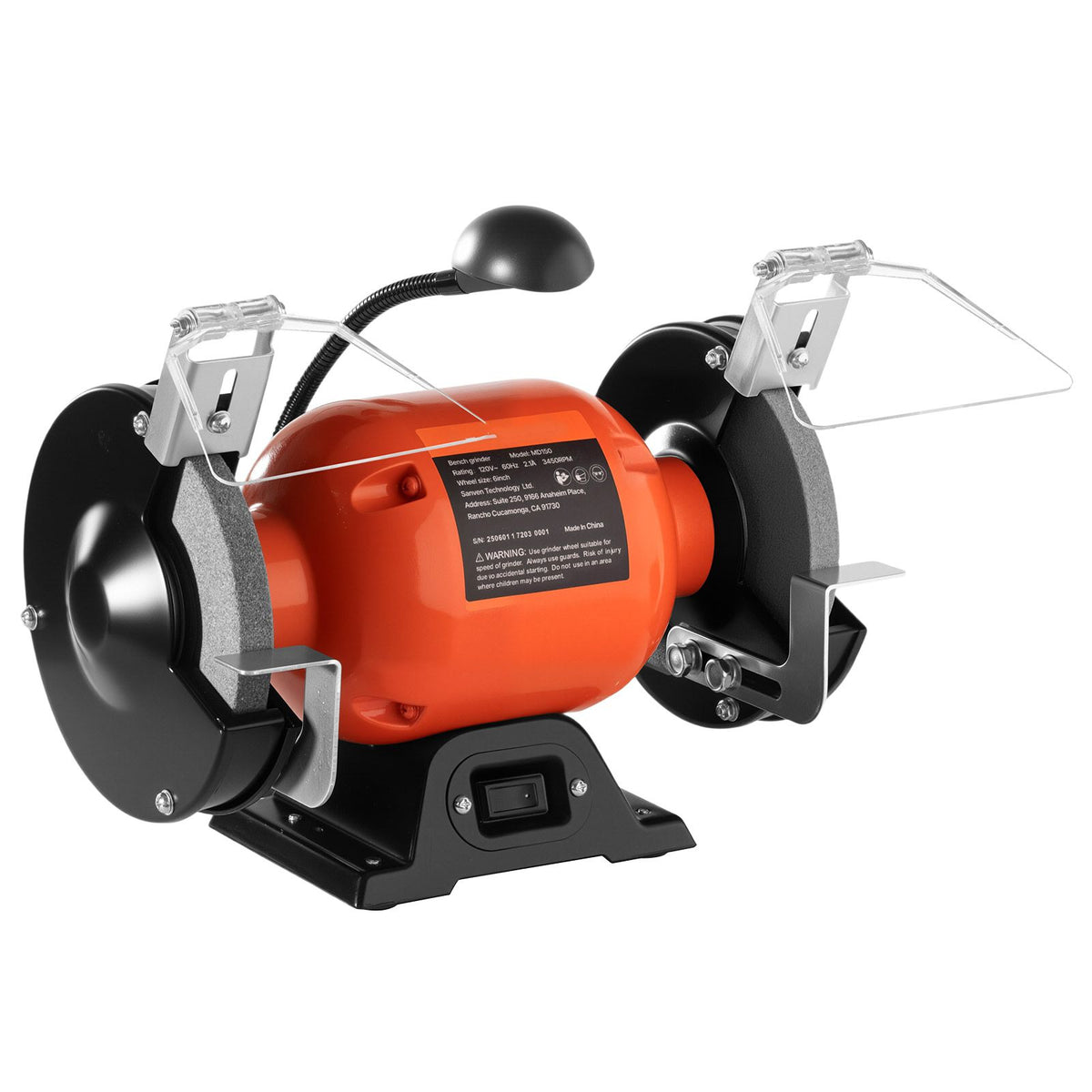 6- Bench Grinder with 3450 RPM Motor, Dual Grinding Wheels, and LED Work Light
