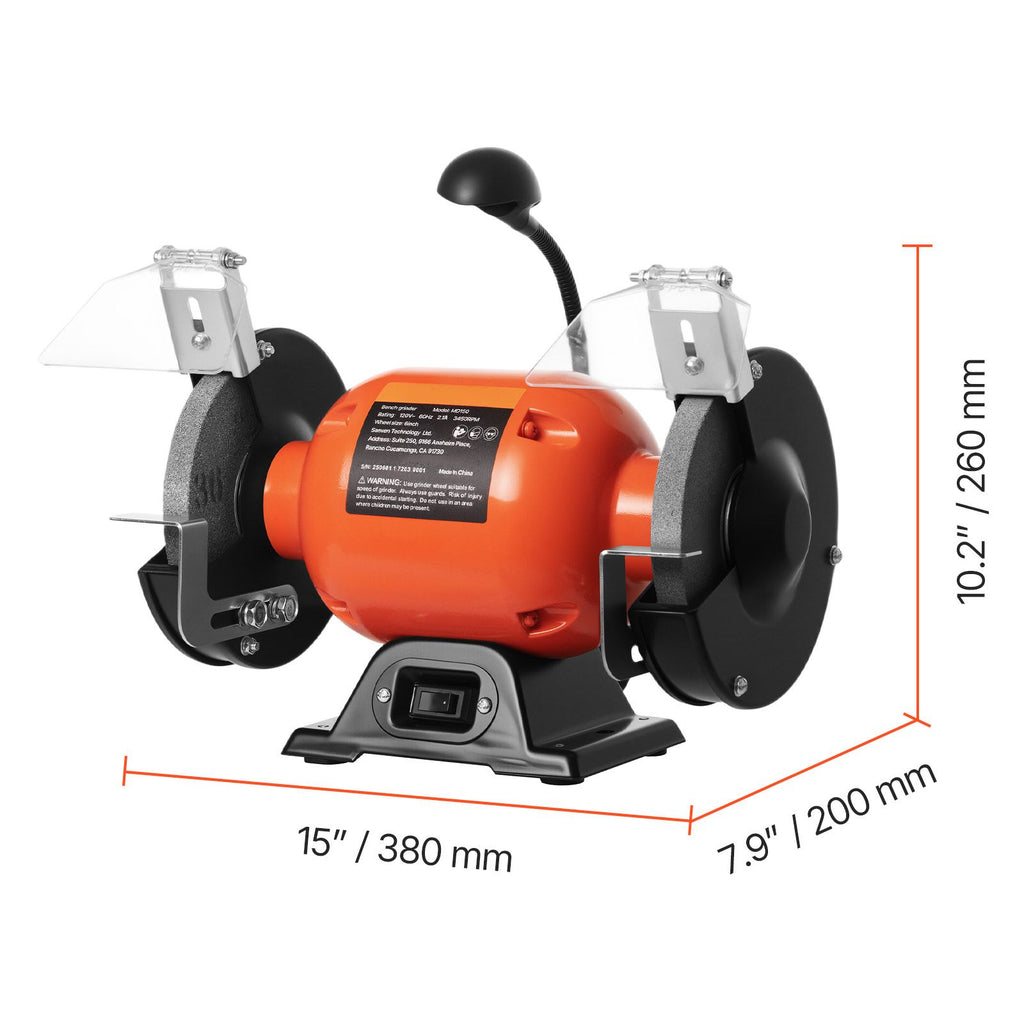 6- Bench Grinder with 3450 RPM Motor, Dual Grinding Wheels, and LED Work Light