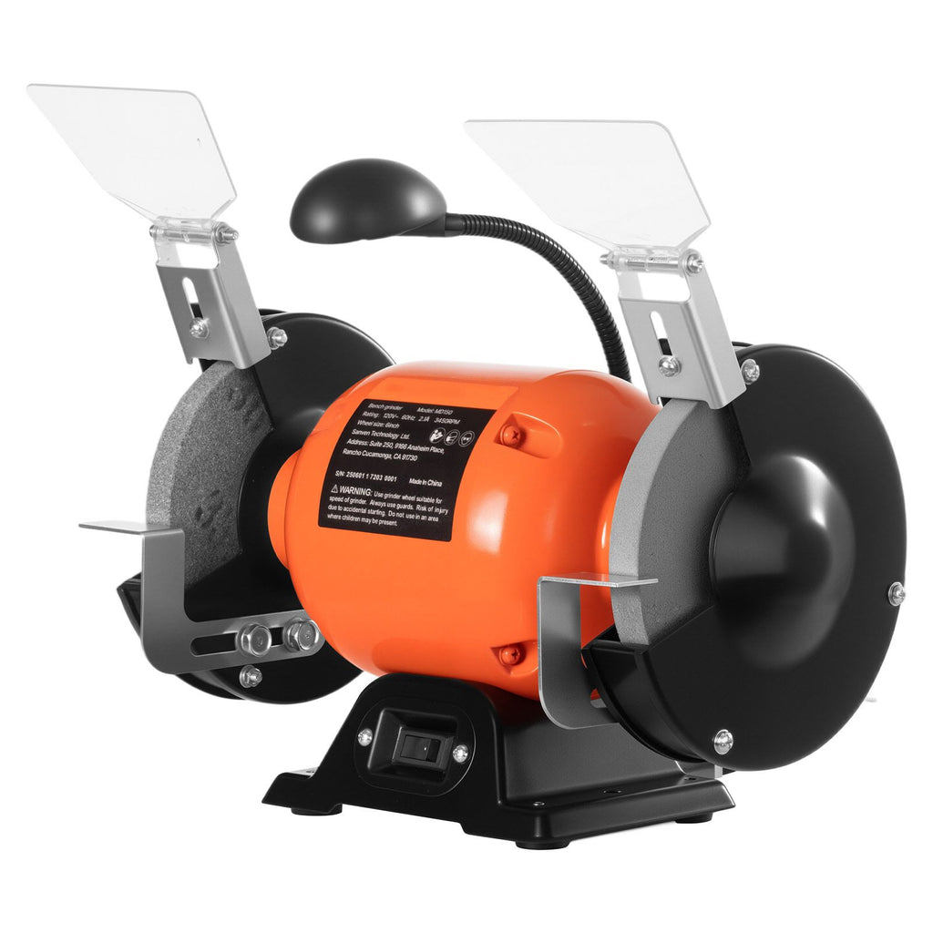 6- Bench Grinder with 3450 RPM Motor, Dual Grinding Wheels, and LED Work Light