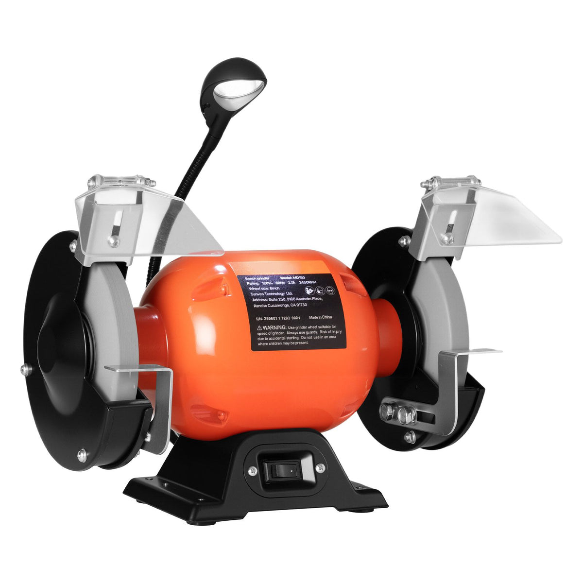 6- Bench Grinder with 3450 RPM Motor, Dual Grinding Wheels, and LED Work Light