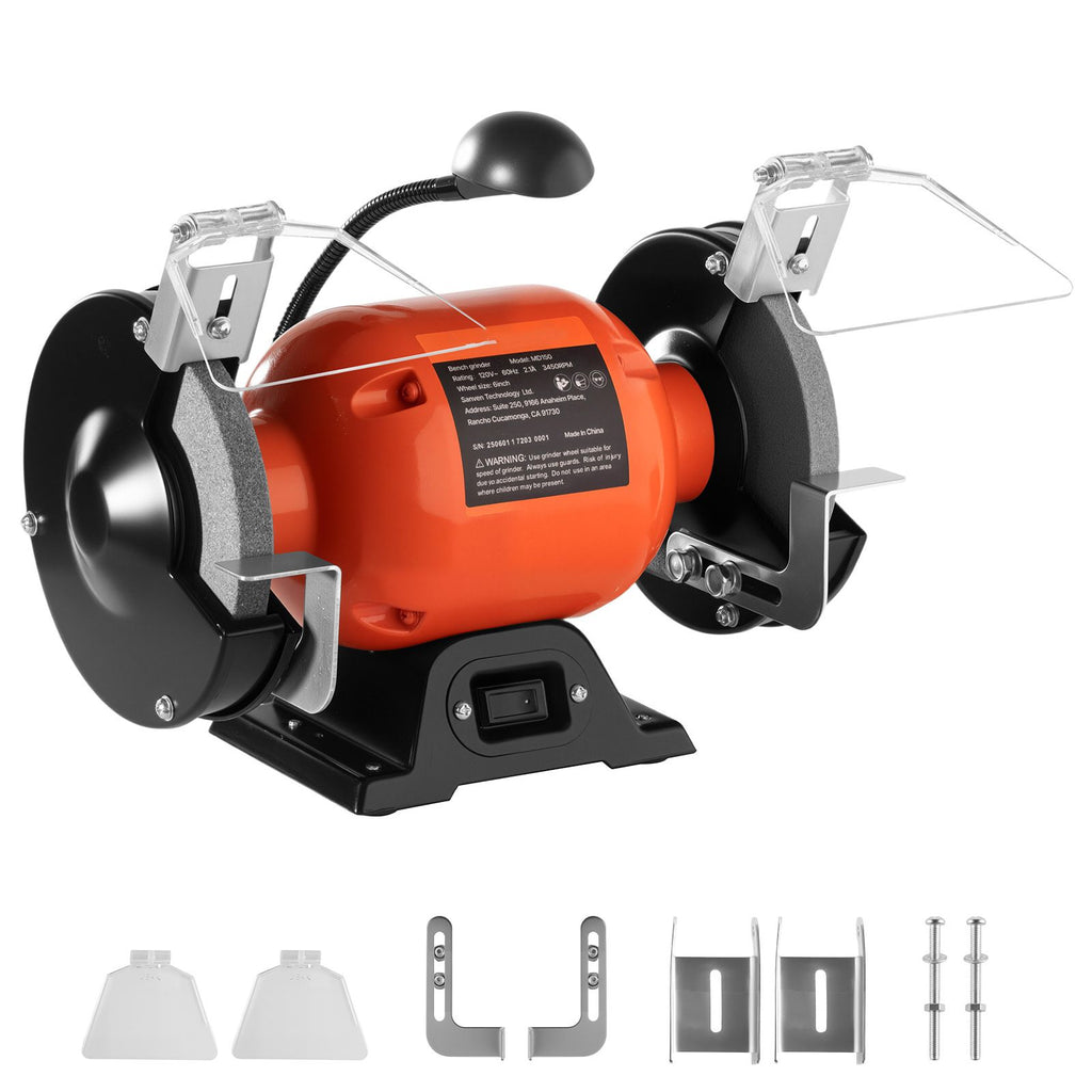 6- Bench Grinder with 3450 RPM Motor, Dual Grinding Wheels, and LED Work Light