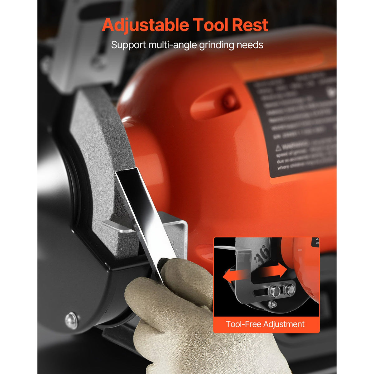 6- Bench Grinder with 3450 RPM Motor, Dual Grinding Wheels, and LED Work Light