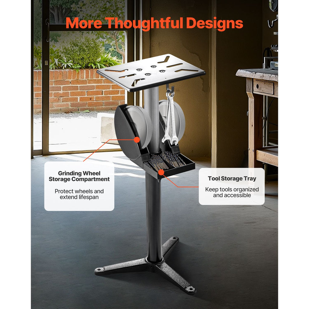 Adjustable Bench Grinder Stand With Wheel Storage