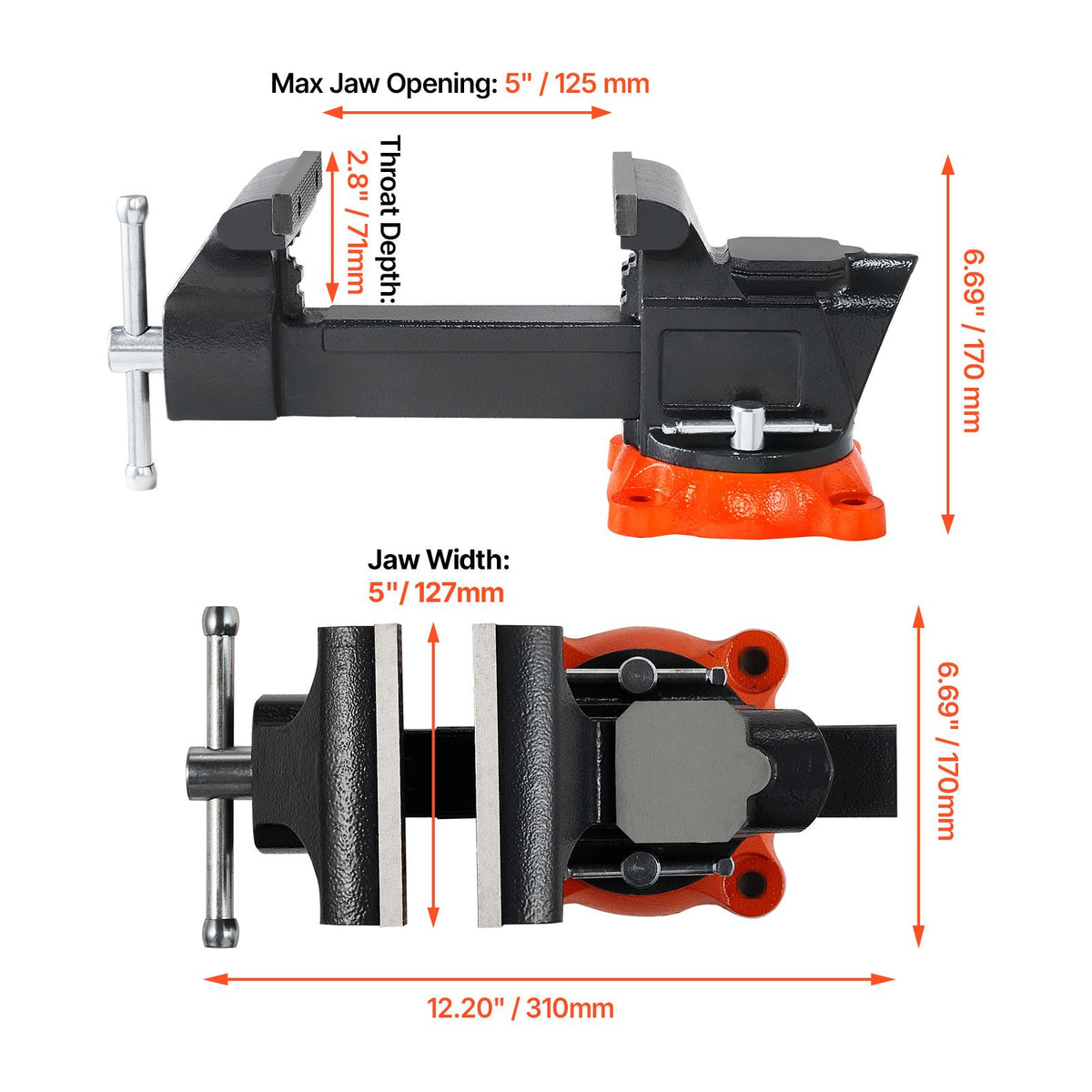 Multipurpose Swivel-Base Bench Vise with Pipe Jaws