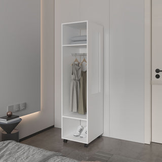 Benson Wardrobe with Mirror and Open Storage on Wheels
