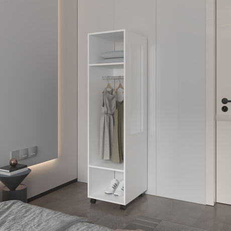 Benson Wardrobe with Mirror and Open Storage on Wheels