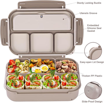 Bento Box Adult Lunch Box, Containers for Adults Men Women with 4 Compartments, Lunchable Food Conta