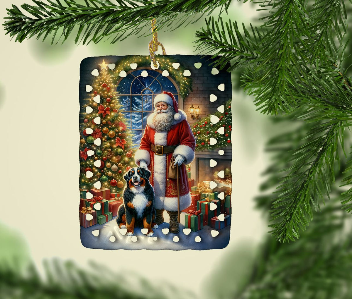 Bernese Mountain Dog and Santa Christmas Ornament