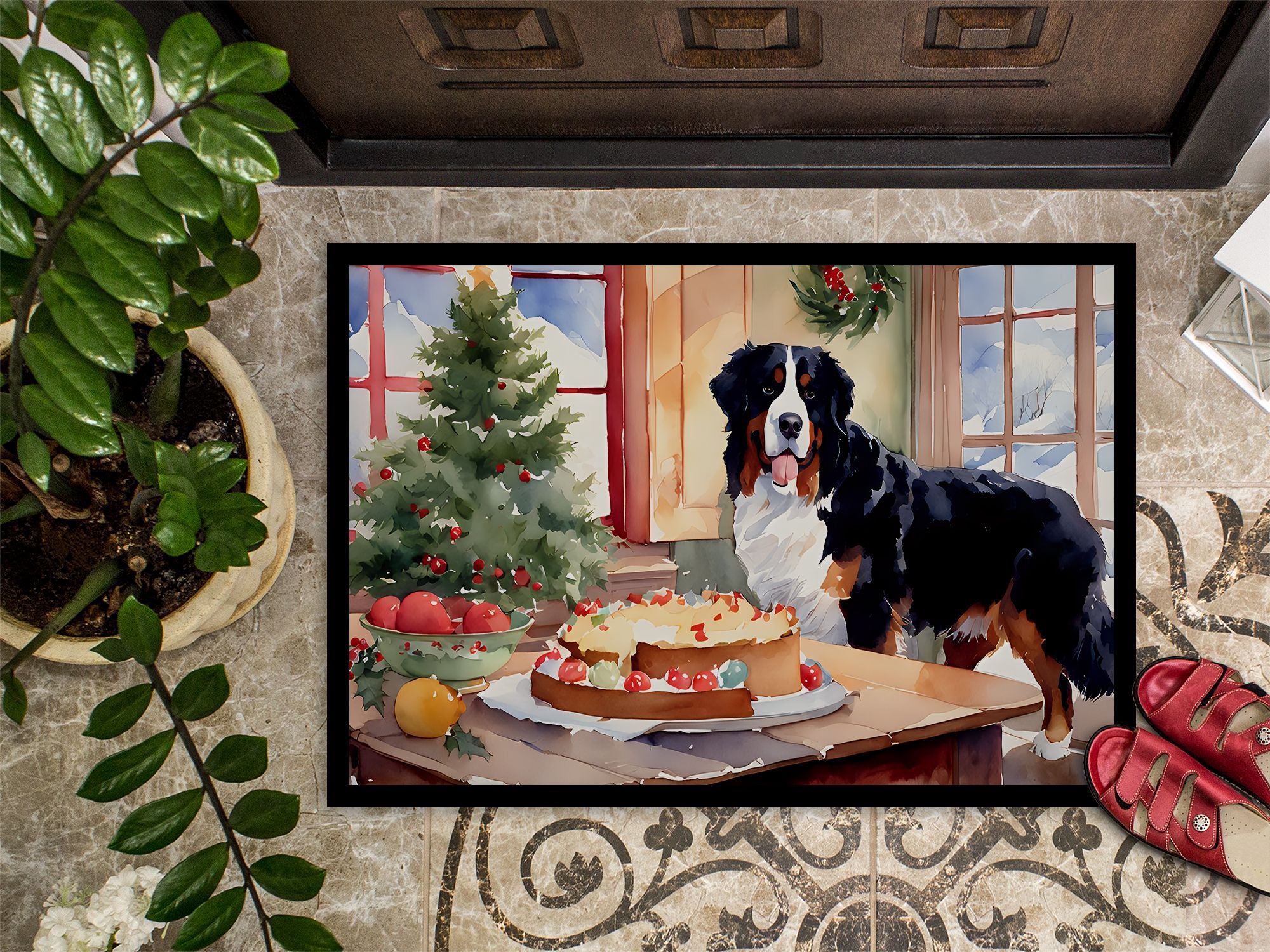Bernese Mountain Dog Christmas Cookies Entryway Doormat