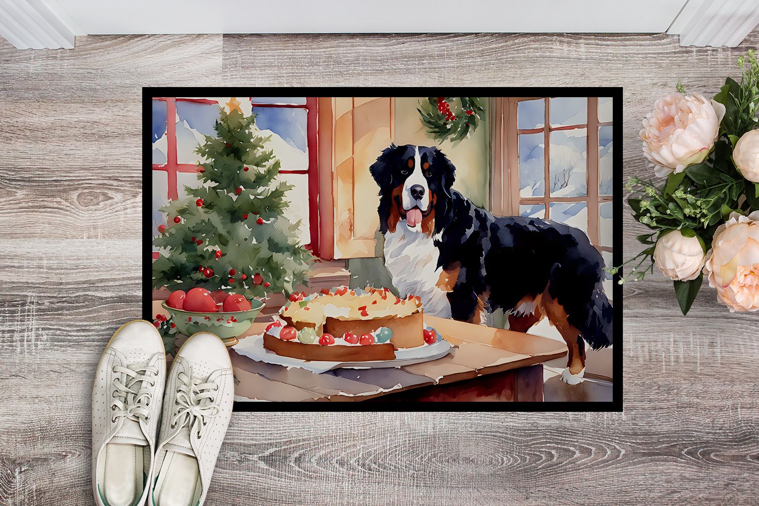 Bernese Mountain Dog Christmas Cookies Entryway Doormat