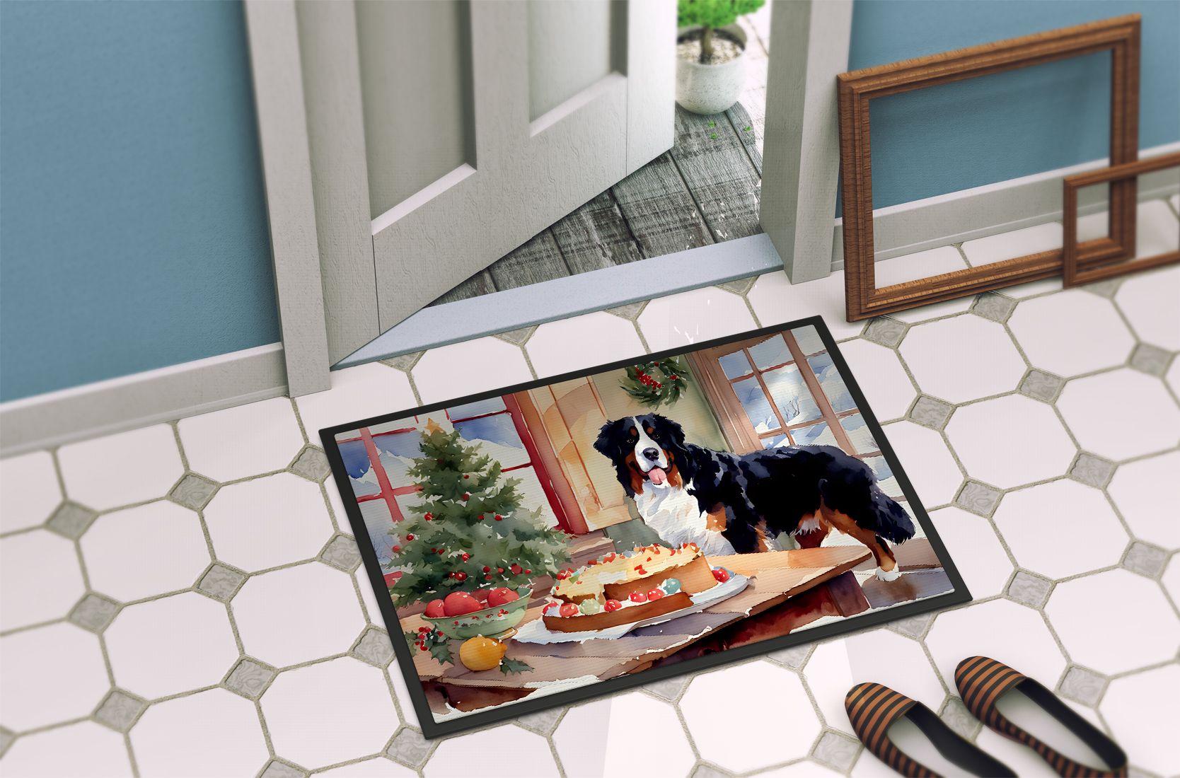 Bernese Mountain Dog Christmas Cookies Entryway Doormat