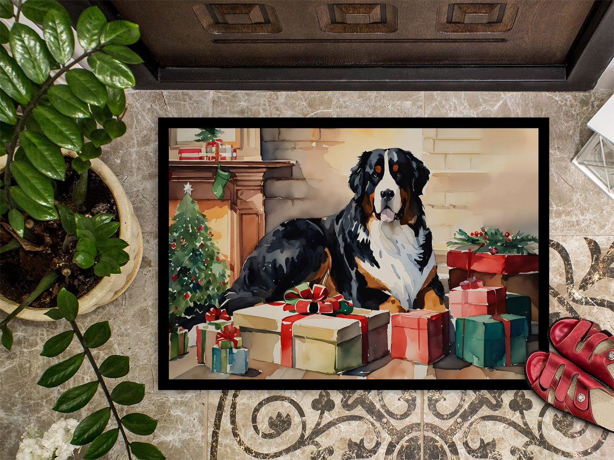 Bernese Mountain Dog Cozy Christmas Indoor-Outdoor Doormat
