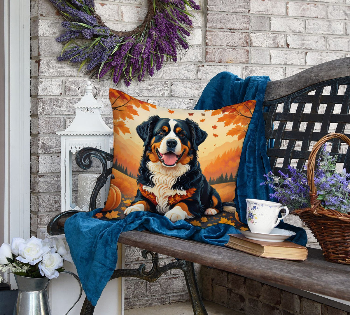 Bernese Mountain Dog Fall Decorative Throw Pillow