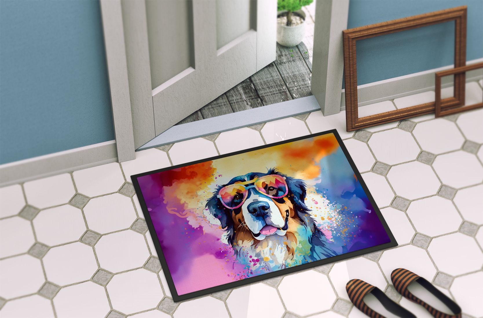 Bernese Mountain Dog Hippie Dawg Indoor-Outdoor Doormat