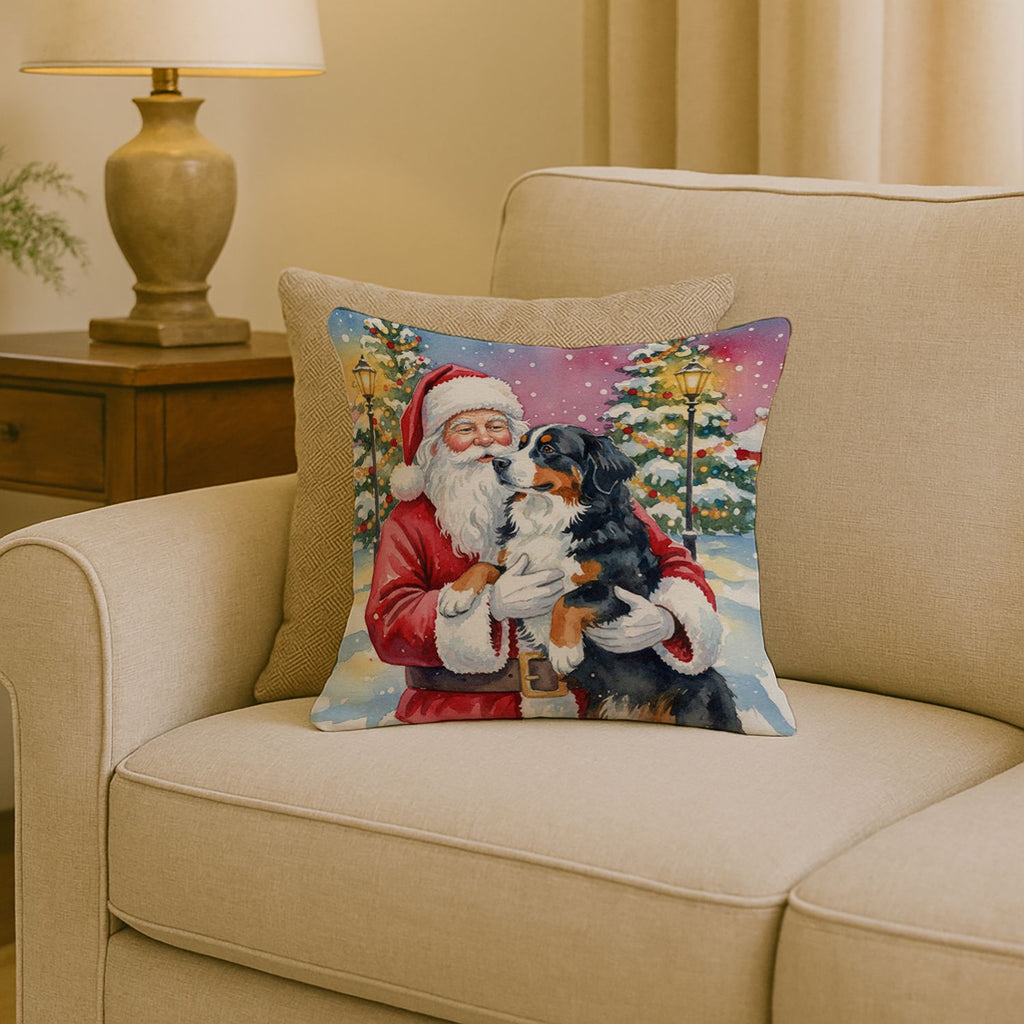 Bernese Mountain Dog and Santa Christmas Pillow
