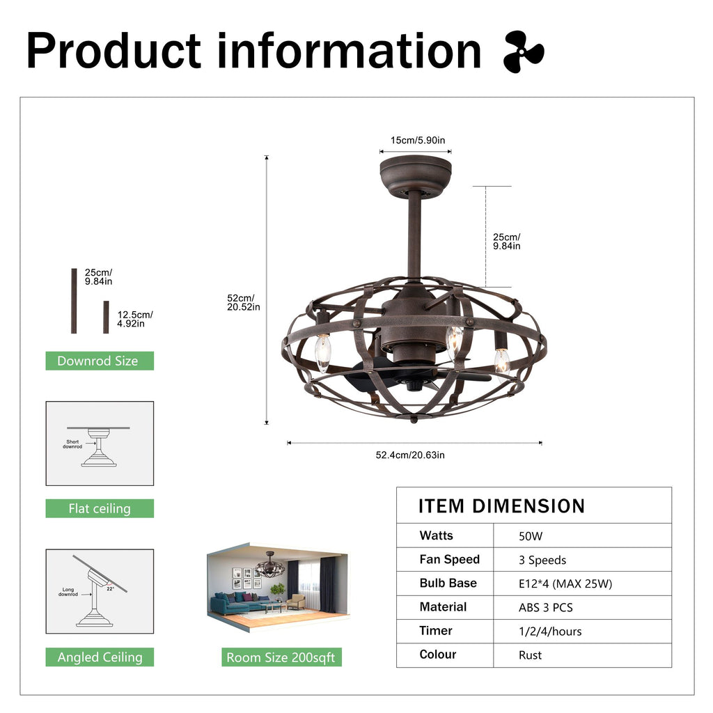 Modern Enclosed Ceiling Fan with Remote and Light