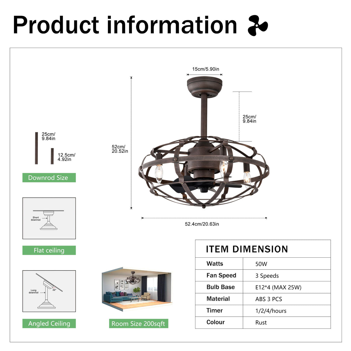 Modern Enclosed Ceiling Fan with Remote and Light